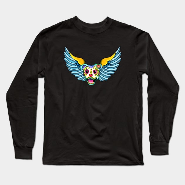 All Pit Bulls go to Heaven - Day of the Dead Winged Pitbull - Sugar Skull Angel Long Sleeve T-Shirt by prettyinink